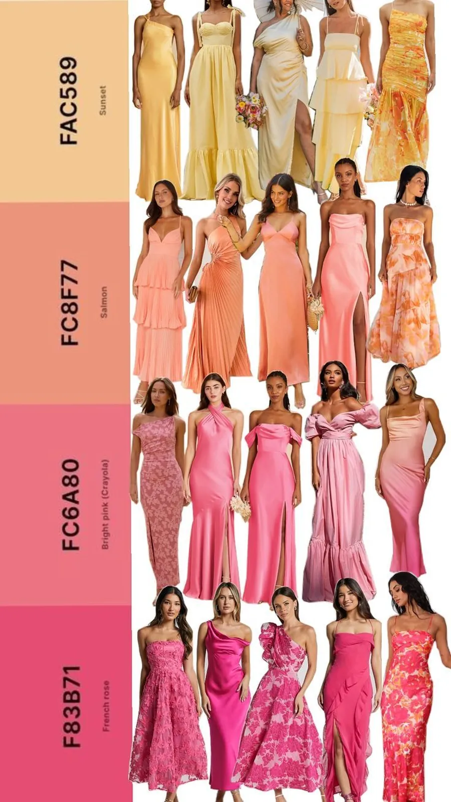 Planche d’inspiration : robes jaunes, saumon et roses